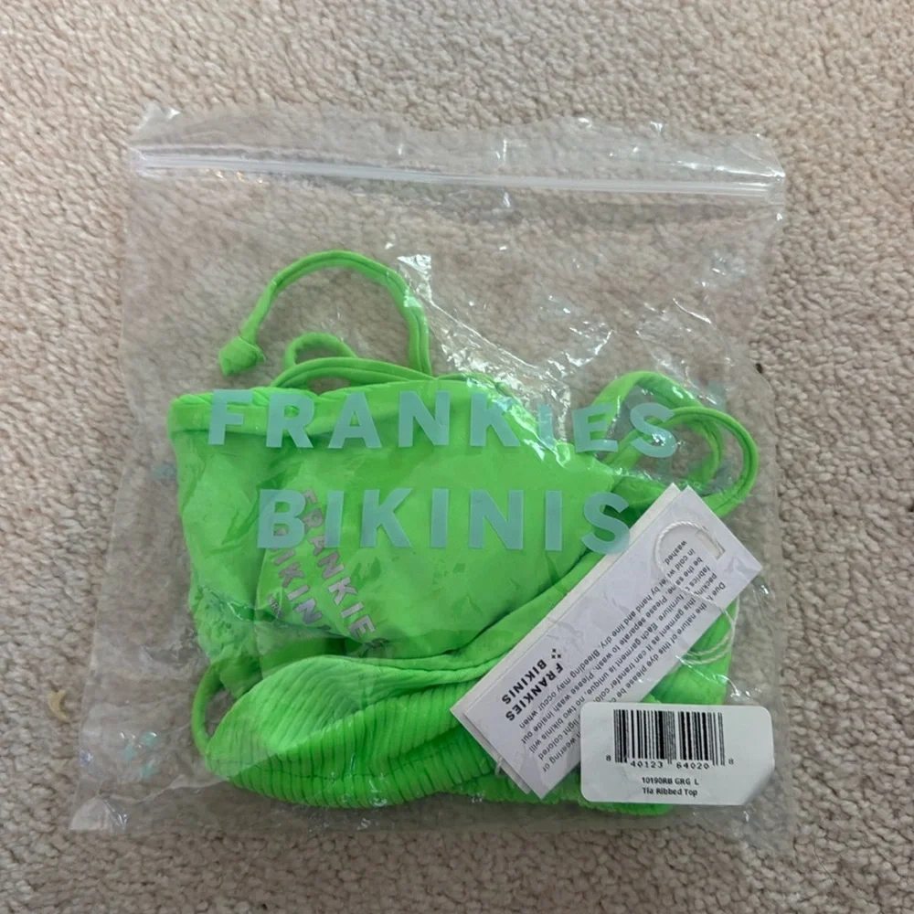 Frankie’s Bikinis Tia green ribbed bikini top